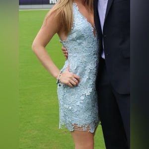 Light blue semi formal lace dress.